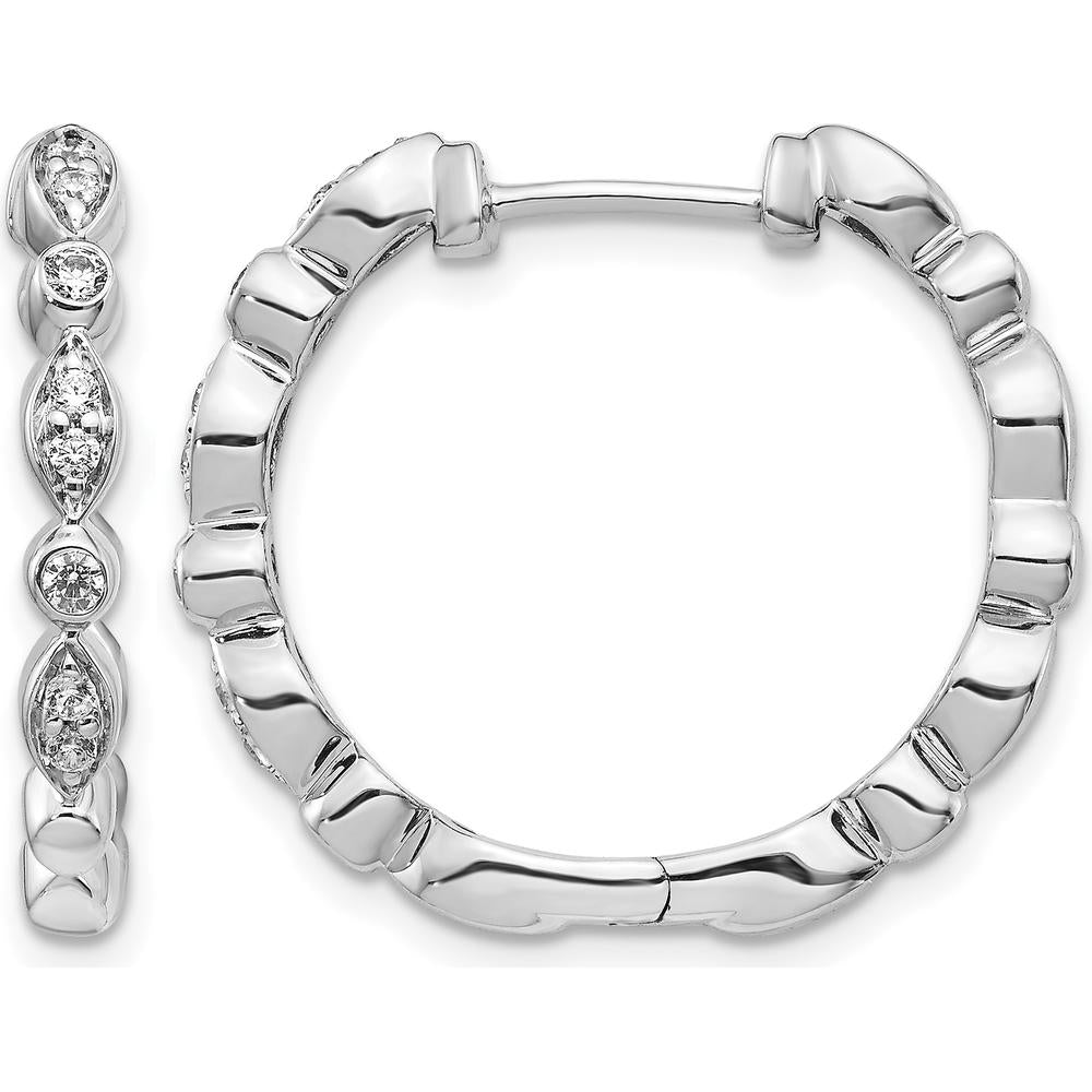 14K White Gold Diamond Hinged Hoop Earrings with Round Diamonds - 0.074 Carat Total Diamond Weight by Monteluci Fine Jewelry