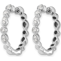 14K White Gold Diamond Hinged Hoop Earrings with Round Diamonds - 0.074 Carat Total Diamond Weight by Monteluci Fine Jewelry
