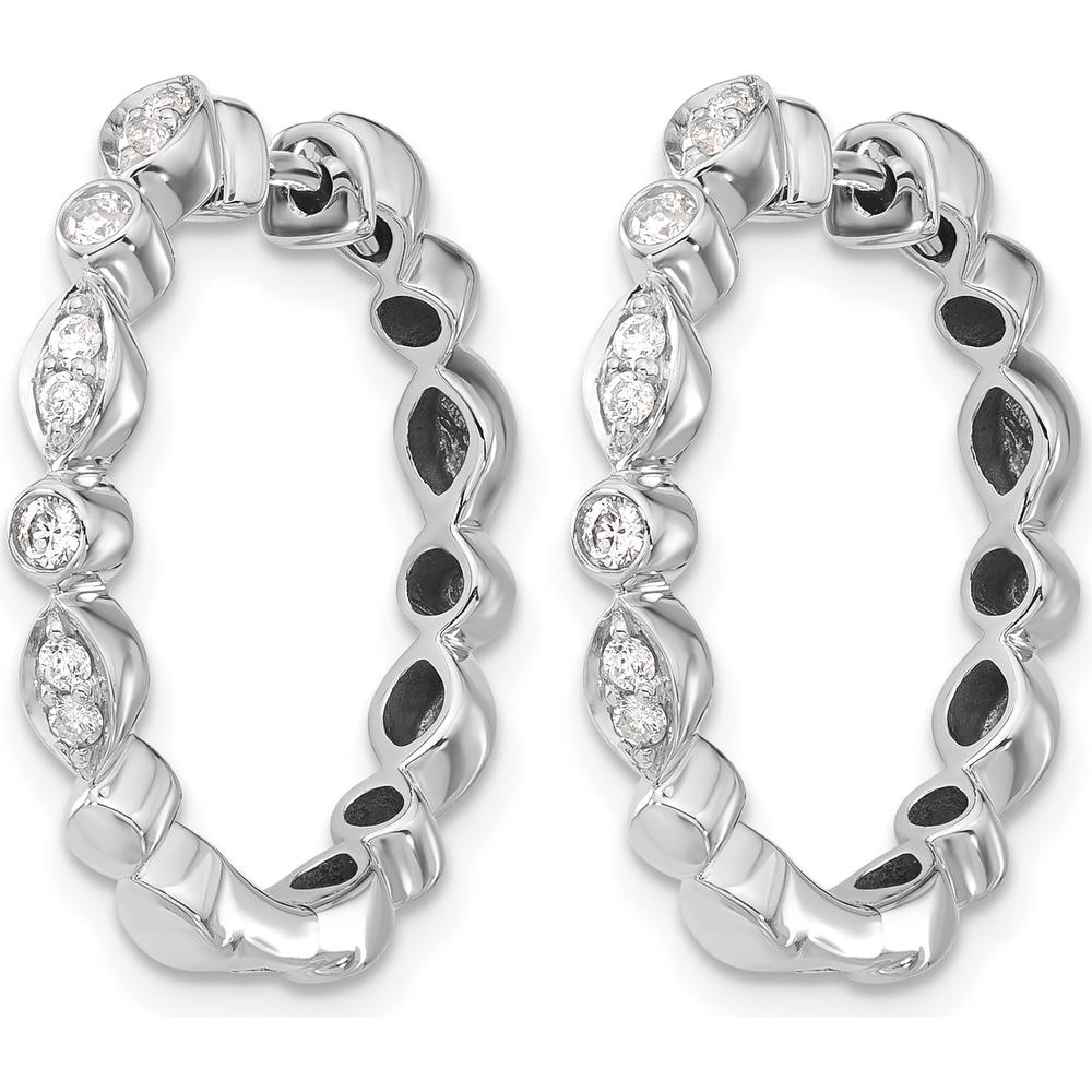 14K White Gold Diamond Hinged Hoop Earrings with Round Diamonds - 0.074 Carat Total Diamond Weight by Monteluci Fine Jewelry