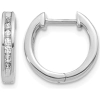 14K White Gold Diamond Hinged Hoop Earrings with Round Diamonds - 0.0875 Carat Total Diamond Weight by Monteluci Fine Jewelry