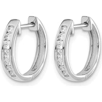 14K White Gold Diamond Hinged Hoop Earrings with Round Diamonds - 0.0875 Carat Total Diamond Weight by Monteluci Fine Jewelry