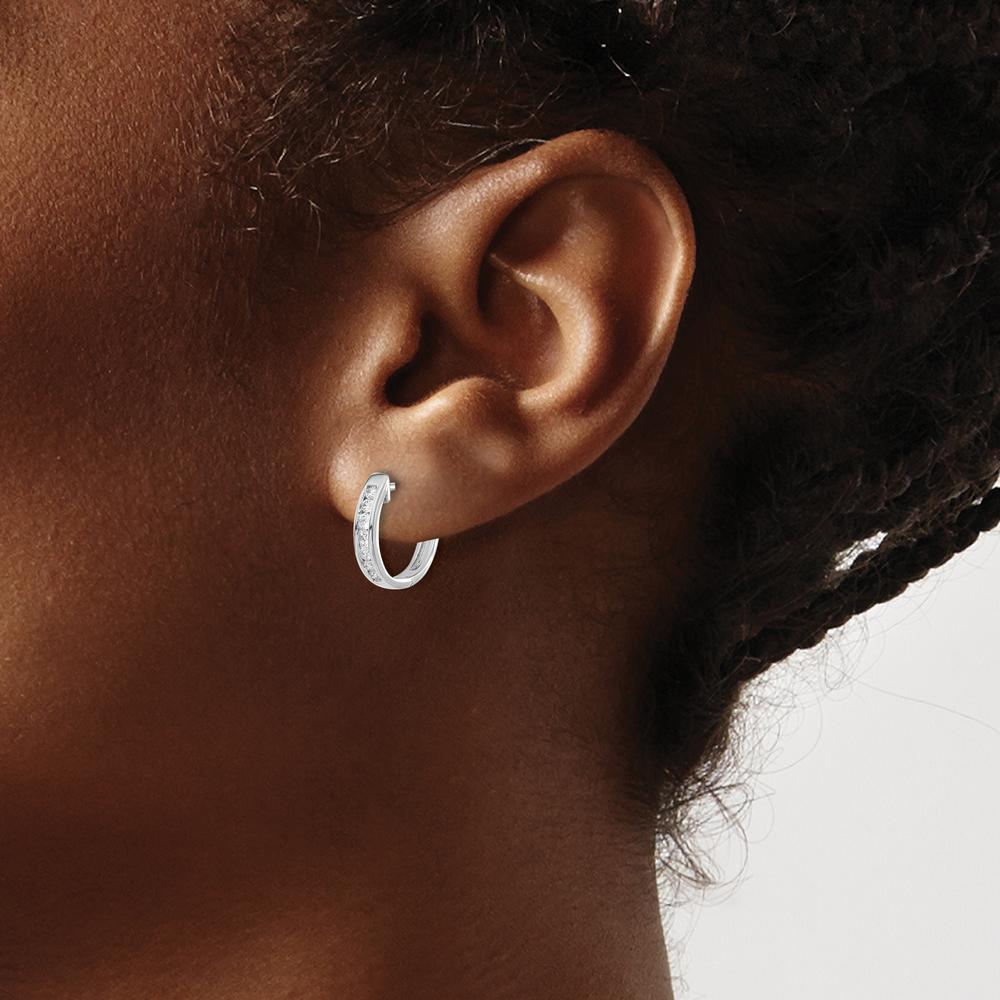 14K White Gold Diamond Hinged Hoop Earrings with Round Diamonds - 0.0875 Carat Total Diamond Weight by Monteluci Fine Jewelry