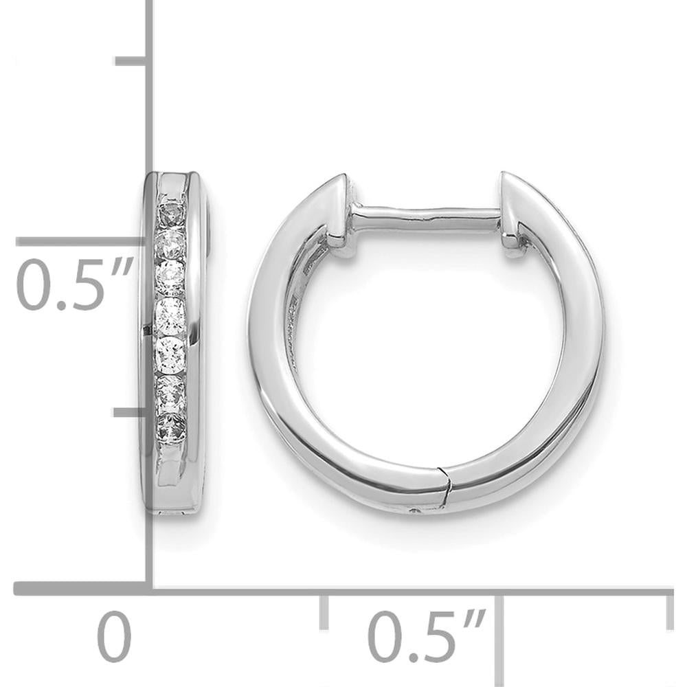 14K White Gold Diamond Hinged Hoop Earrings with Round Diamonds - 0.0875 Carat Total Diamond Weight by Monteluci Fine Jewelry