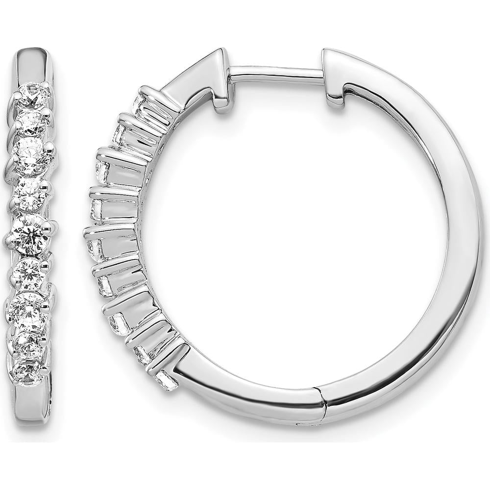 14K White Gold Diamond Hinged Hoop Earrings with Round Diamonds - 0.12 Carat Total Diamond Weight by Monteluci Fine Jewelry