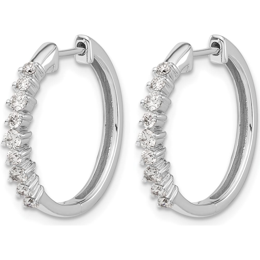 14K White Gold Diamond Hinged Hoop Earrings with Round Diamonds - 0.12 Carat Total Diamond Weight by Monteluci Fine Jewelry