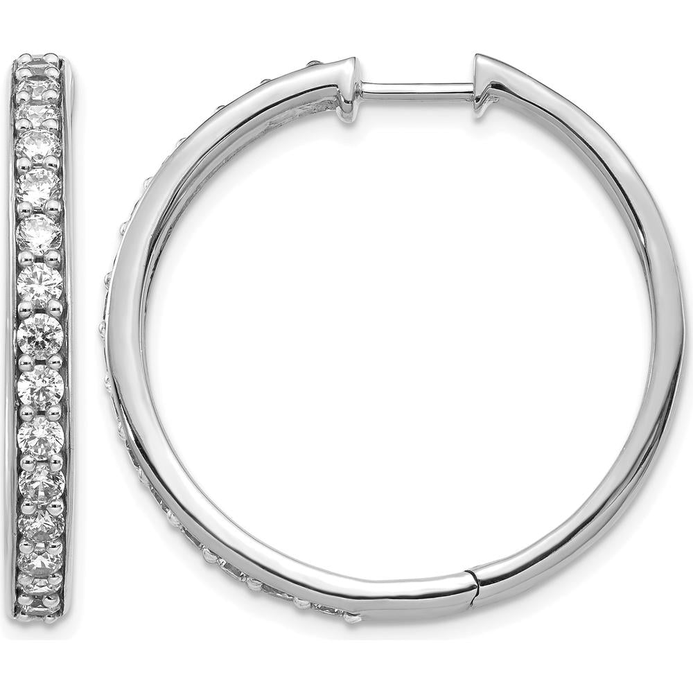 14K White Gold Diamond Hinged Hoop Earrings with Round Diamonds - 0.15 Carat Total Diamond Weight by Monteluci Fine Jewelry