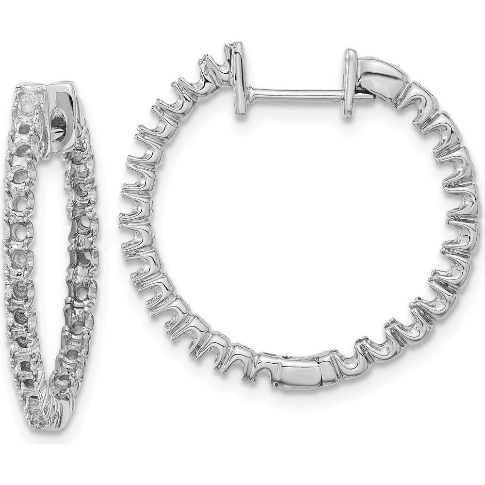14K White Gold Diamond Hinged Hoop Earrings with Round Diamonds - 50 Stones Total, 1.9mm Each by Monteluci Fine Jewelry