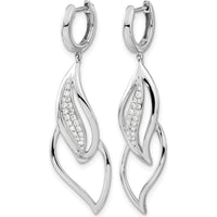 14K White Gold Diamond Hinged Hoop Leaf Design Dangle Earrings - 0.02 Carat Total Diamond Weight by Monteluci Fine Jewelry