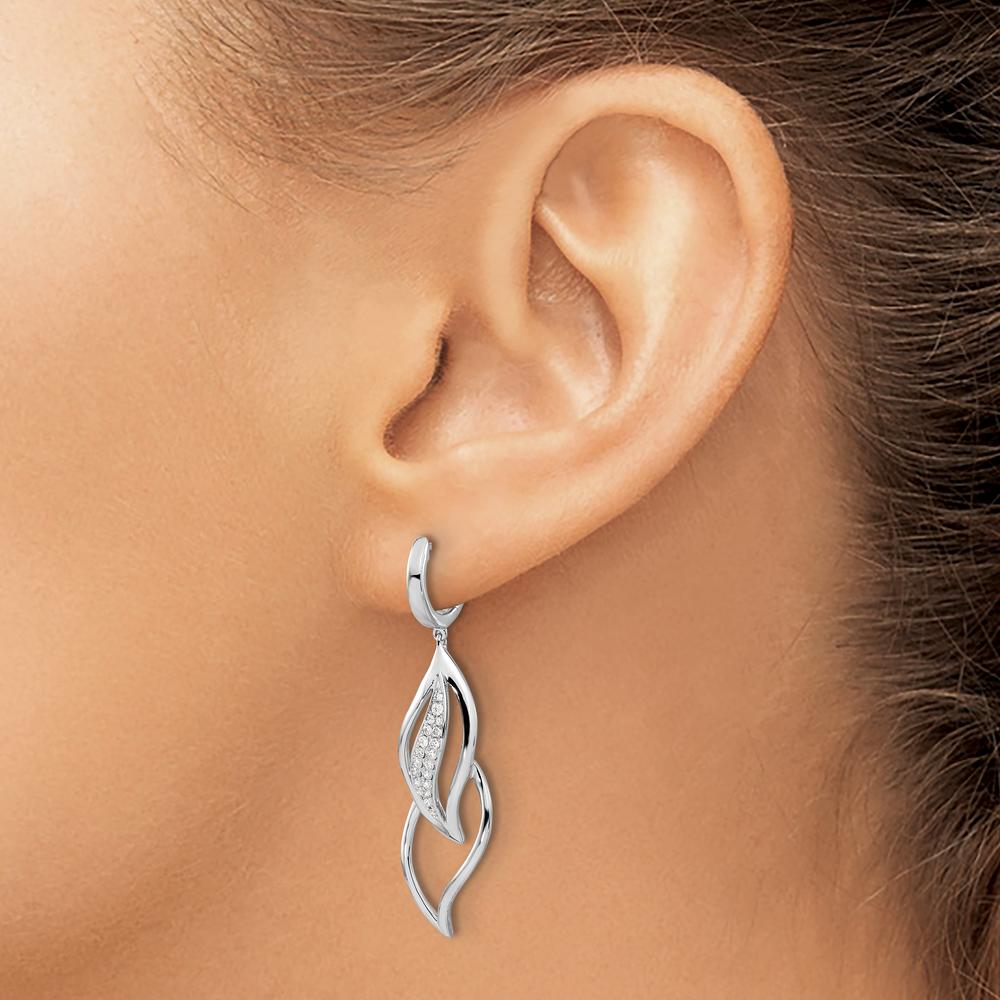 14K White Gold Diamond Hinged Hoop Leaf Design Dangle Earrings - 0.02 Carat Total Diamond Weight by Monteluci Fine Jewelry