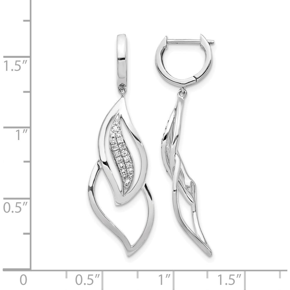 14K White Gold Diamond Hinged Hoop Leaf Design Dangle Earrings - 0.02 Carat Total Diamond Weight by Monteluci Fine Jewelry