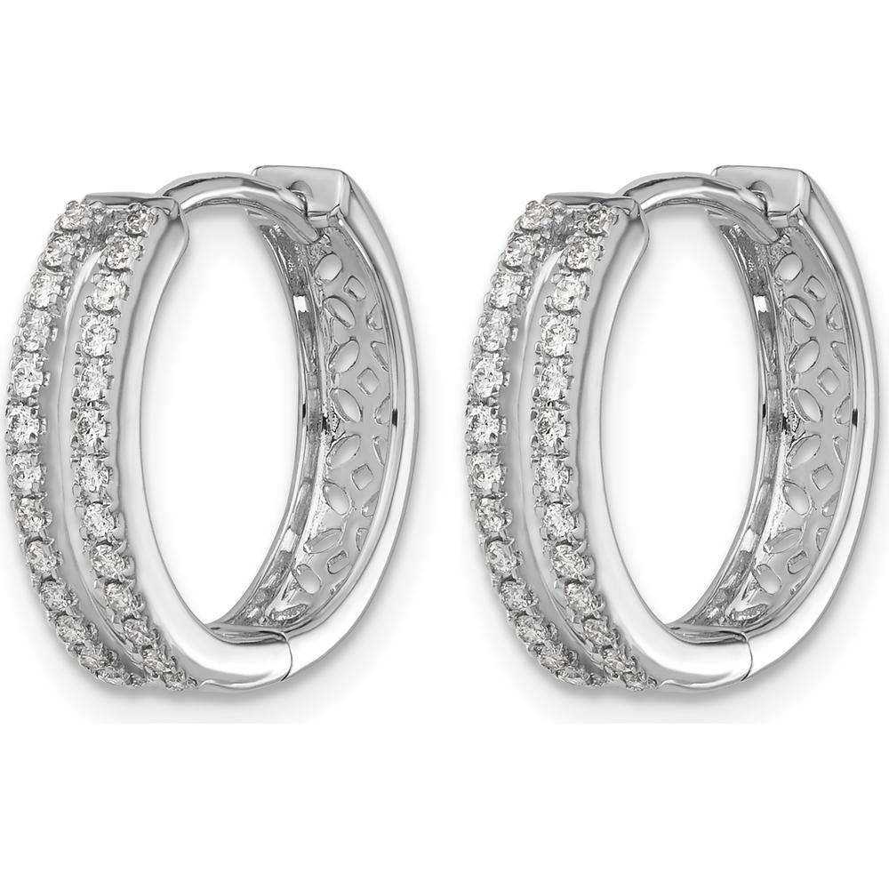 14K White Gold Diamond Hinged Round Hoop Earrings - 0.0048 Carat Total Diamond Weight by Monteluci Fine Jewelry