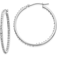 14K White Gold Diamond Hinged Round Hoop Earrings - 0.010 Carats Total Diamond Weight by Monteluci Fine Jewelry