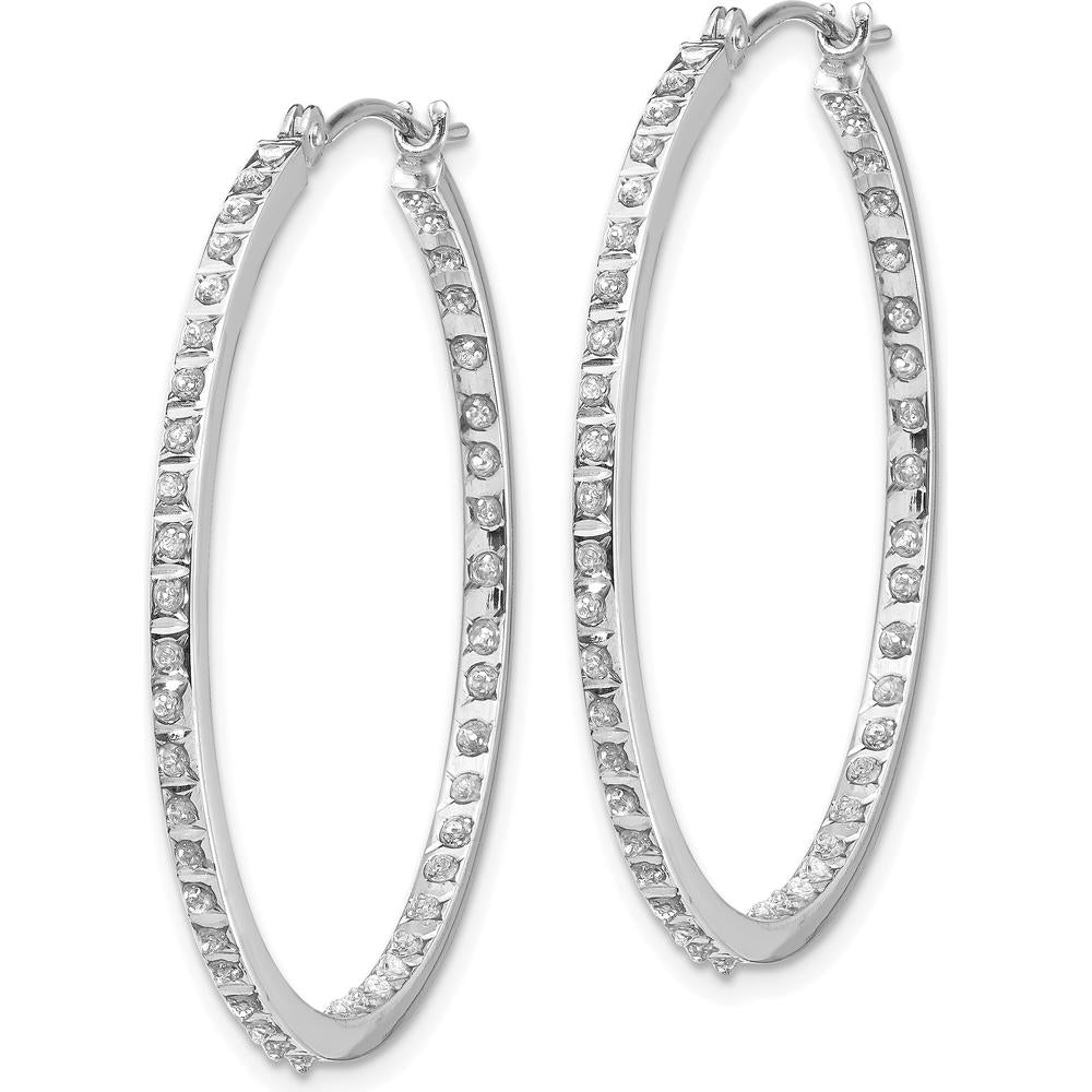 14K White Gold Diamond Hinged Round Hoop Earrings - 0.010 Carats Total Diamond Weight by Monteluci Fine Jewelry