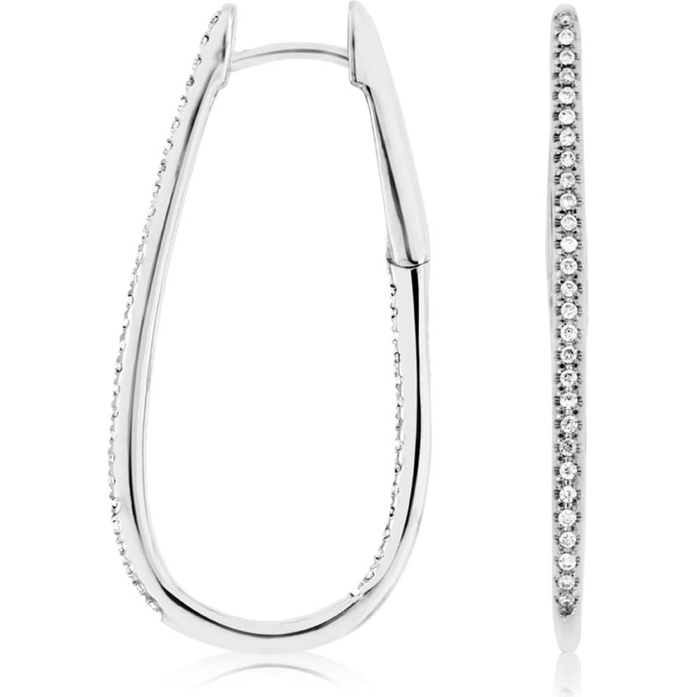 14K White Gold Diamond Hoop Earrings - 0.26 Carats Total Diamond Weight