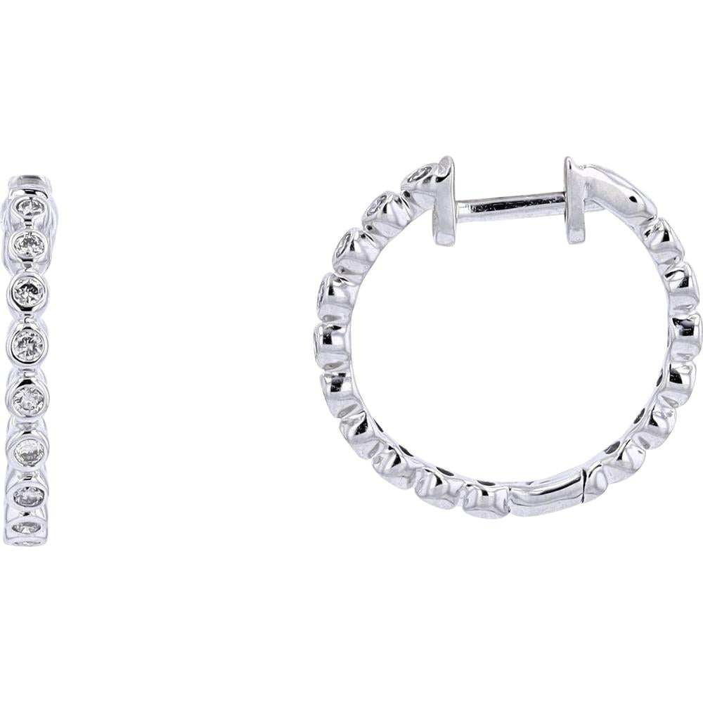 14K White Gold Diamond Hoop Earrings - 0.27 Carat Total Diamond Weight