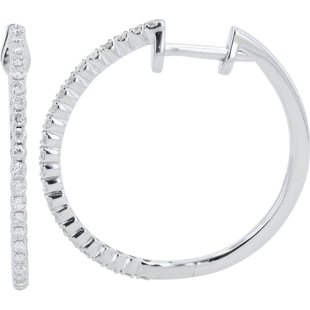 14K White Gold Diamond Hoop Earrings - 0.50 Carat Total Diamond Weight