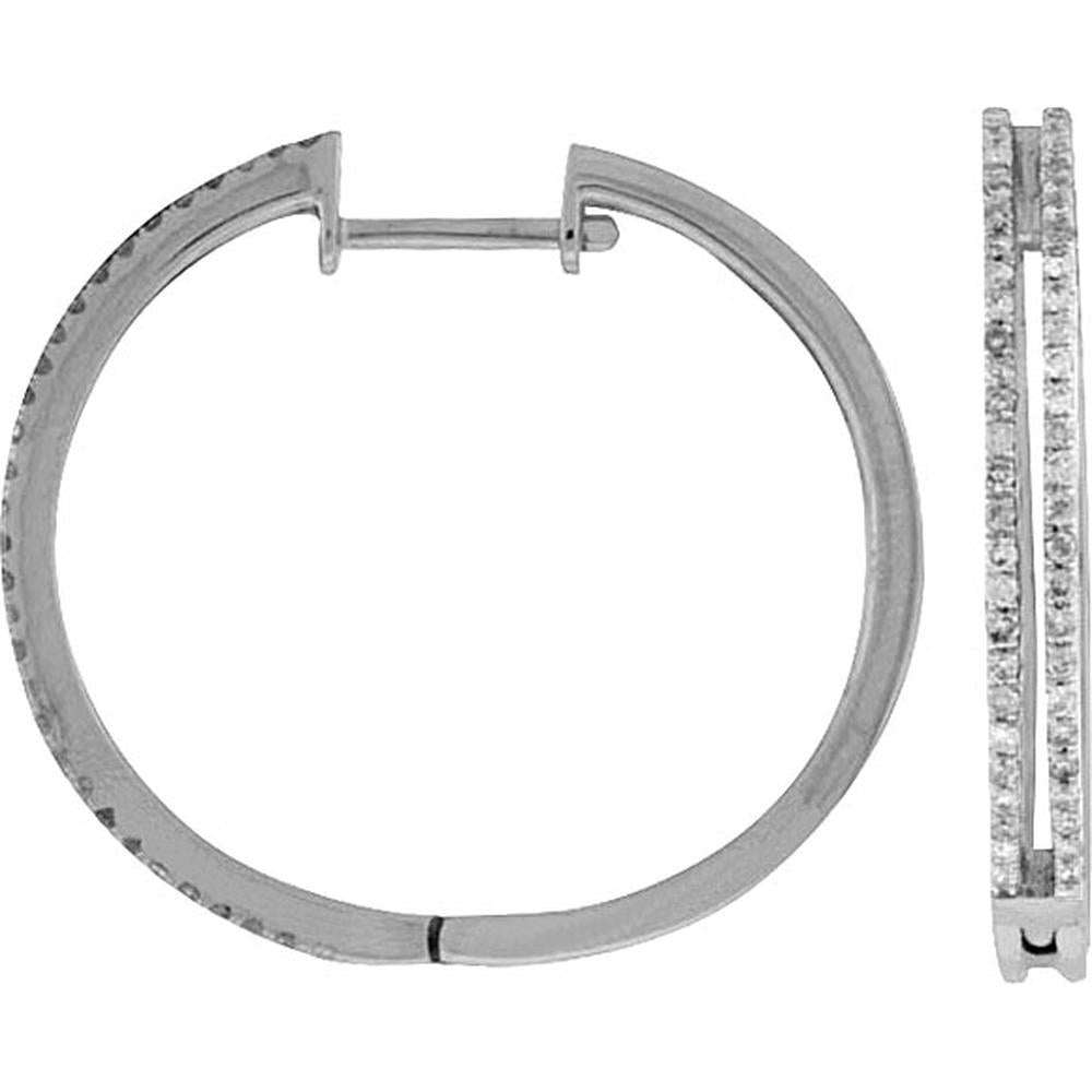 14K White Gold Diamond Hoop Earrings - 0.53 Carats Total Diamond Weight