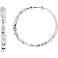 14K White Gold Diamond Hoop Earrings - 1.00 Carat Total Diamond Weight