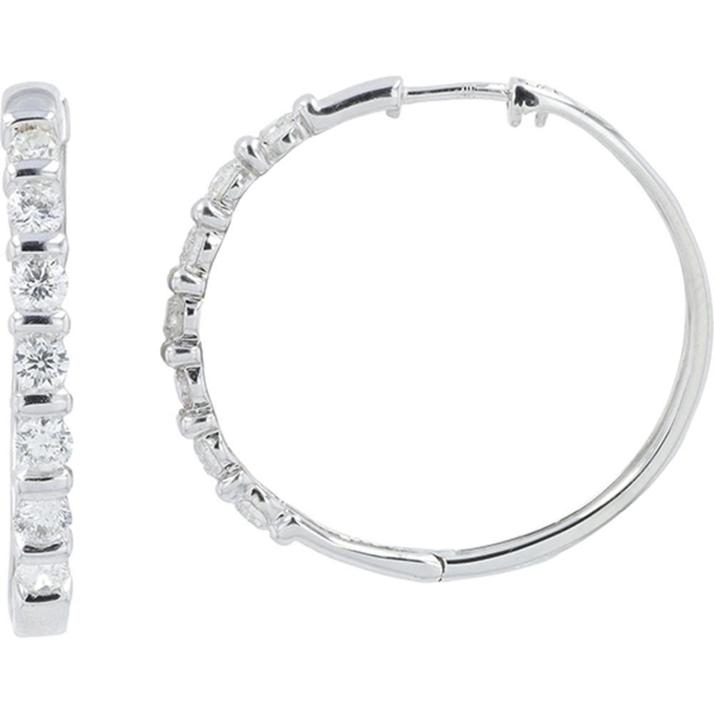 14K White Gold Diamond Hoop Earrings - 1.00 Carat Total Diamond Weight