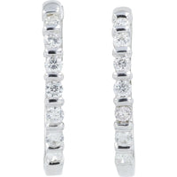 14K White Gold Diamond Hoop Earrings - 1.00 Carat Total Diamond Weight