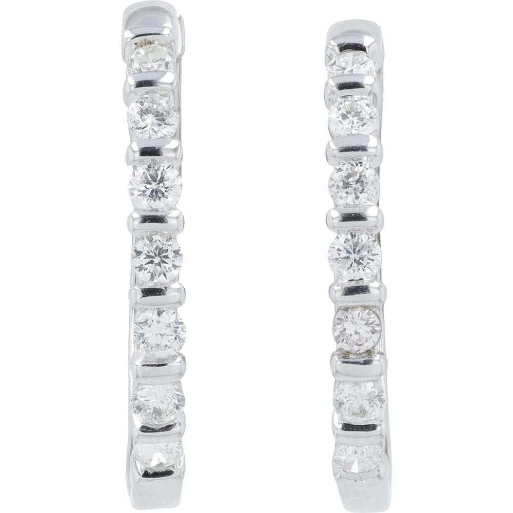 14K White Gold Diamond Hoop Earrings - 1.00 Carat Total Diamond Weight