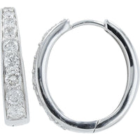 14K White Gold Diamond Hoop Earrings - 1.00 Carat Total Diamond Weight