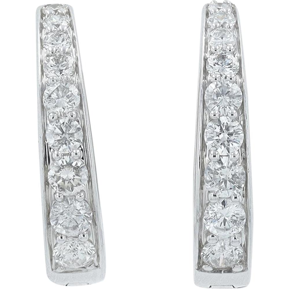 14K White Gold Diamond Hoop Earrings - 1.00 Carat Total Diamond Weight