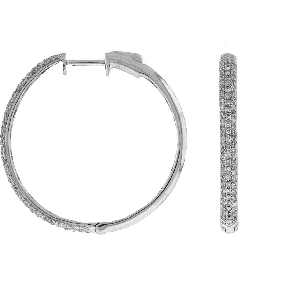 14K White Gold Diamond Hoop Earrings - 1.00 Carats Total Diamond Weight