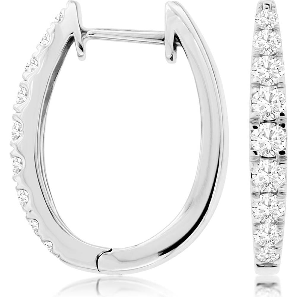 14K White Gold Diamond Hoop Earrings - 1.00 Carats Total Diamond Weight