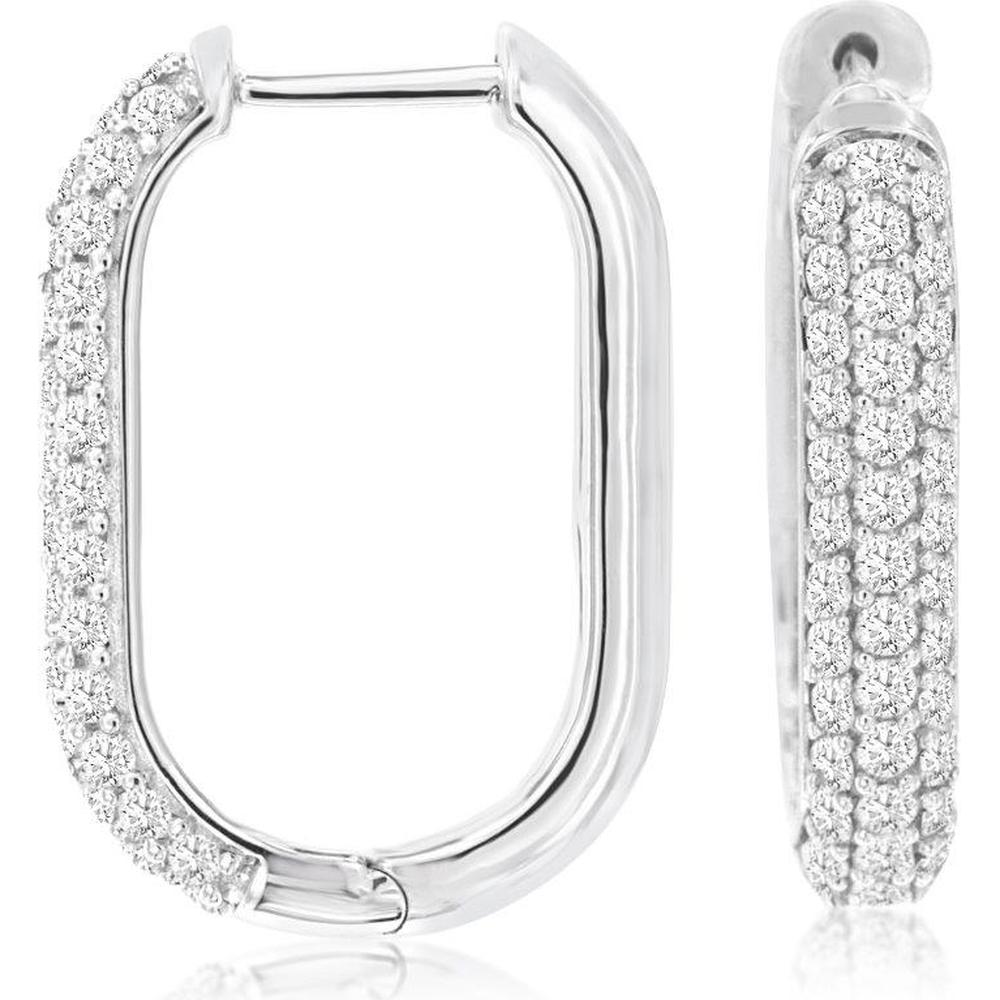14K White Gold Diamond Hoop Earrings - 1.00 Carats Total Diamond Weight
