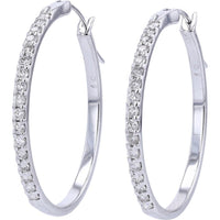 14K White Gold Diamond Hoop Earrings - 1/2 Carat Total Diamond Weight