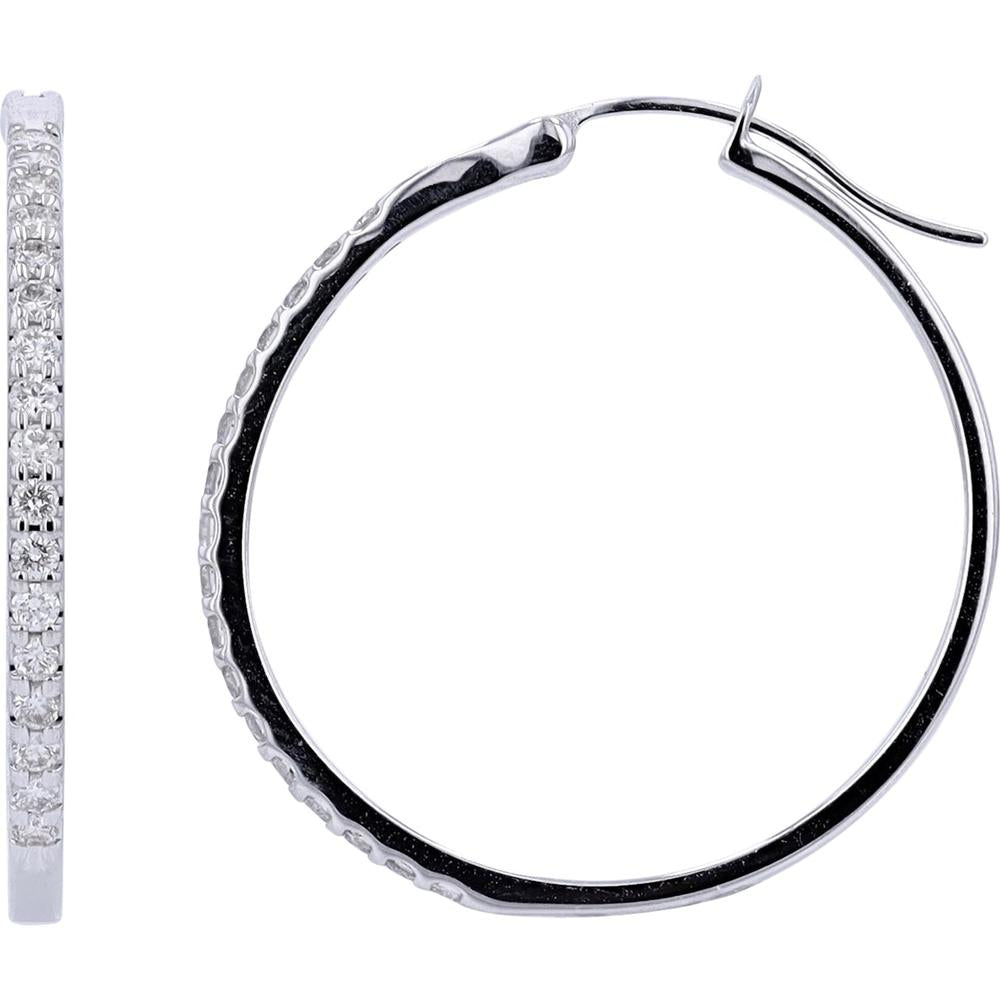 14K White Gold Diamond Hoop Earrings - 1/2 Carat Total Diamond Weight