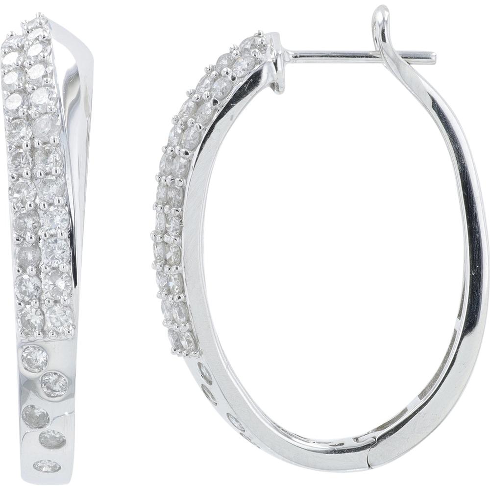 14K White Gold Diamond Hoop Earrings - 1.30 Carat Total Diamond Weight