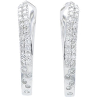 14K White Gold Diamond Hoop Earrings - 1.30 Carat Total Diamond Weight