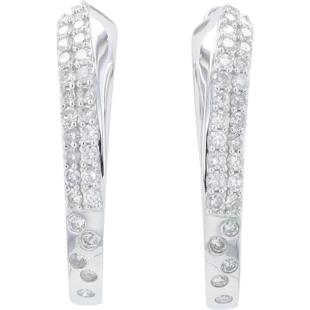 14K White Gold Diamond Hoop Earrings - 1.30 Carat Total Diamond Weight