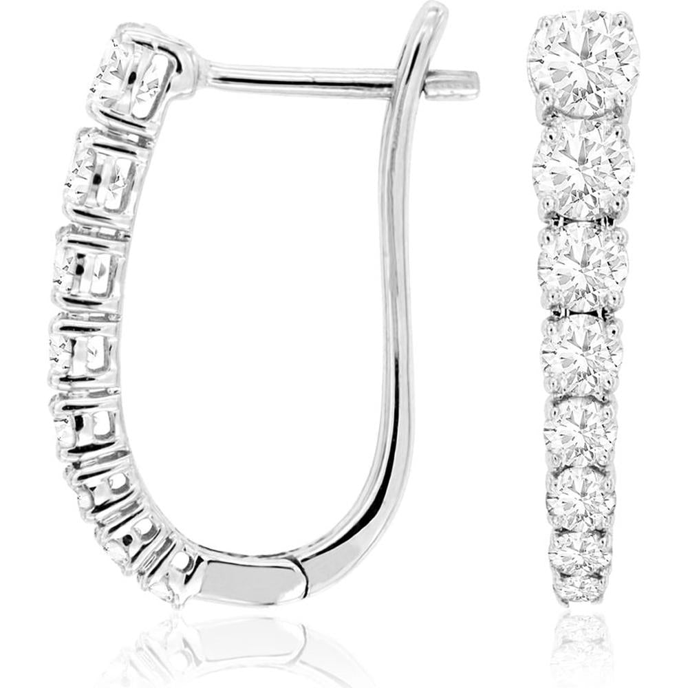 14K White Gold Diamond Hoop Earrings - 1.33 Carats Total Diamond Weight