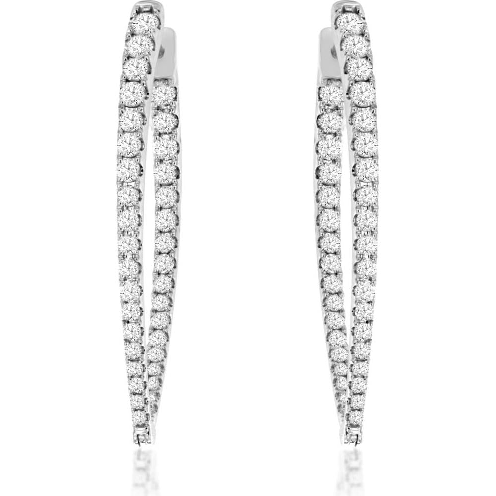 14K White Gold Diamond Hoop Earrings - 2.10 Carats Total Diamond Weight