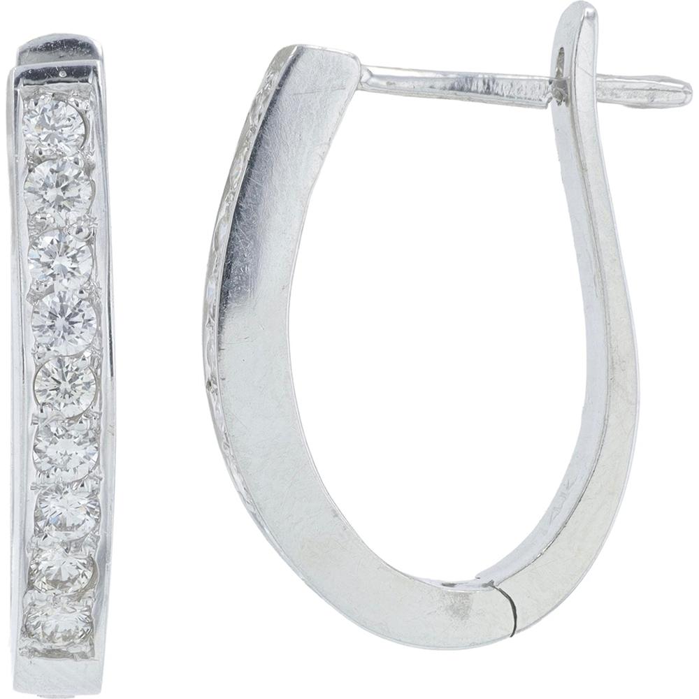 14K White Gold Diamond Hoop Earrings with 0.55 Carat Total Diamond Weight