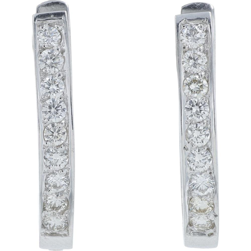14K White Gold Diamond Hoop Earrings with 0.55 Carat Total Diamond Weight