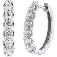 14K White Gold Diamond Hoop Earrings with 1.00 Carat Total Diamond Weight