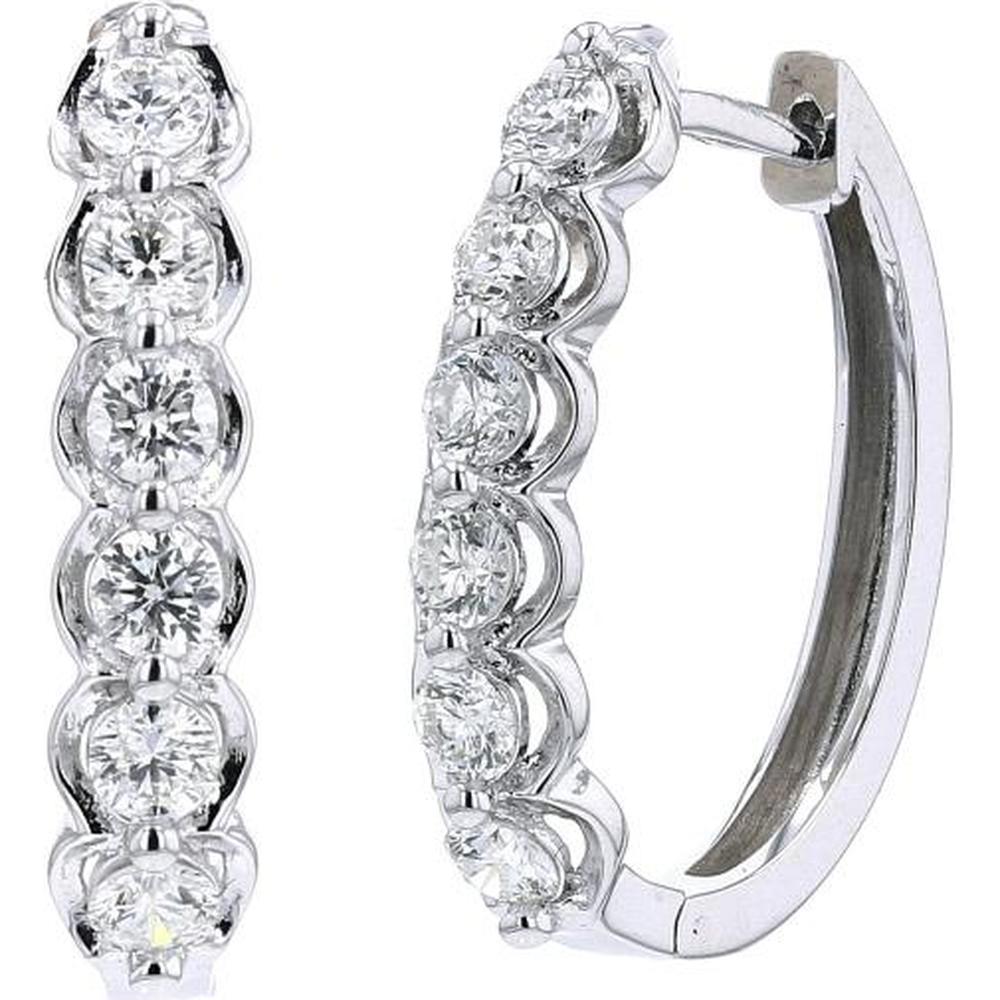 14K White Gold Diamond Hoop Earrings with 1.00 Carat Total Diamond Weight