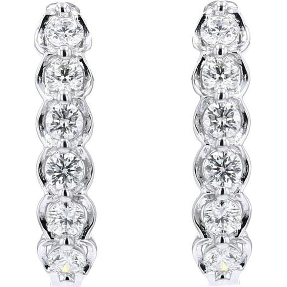14K White Gold Diamond Hoop Earrings with 1.00 Carat Total Diamond Weight