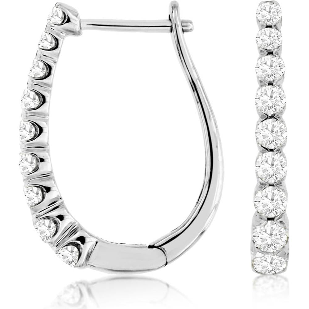 14K White Gold Diamond Hoop Earrings with 1.00 Carats Total Diamond Weight