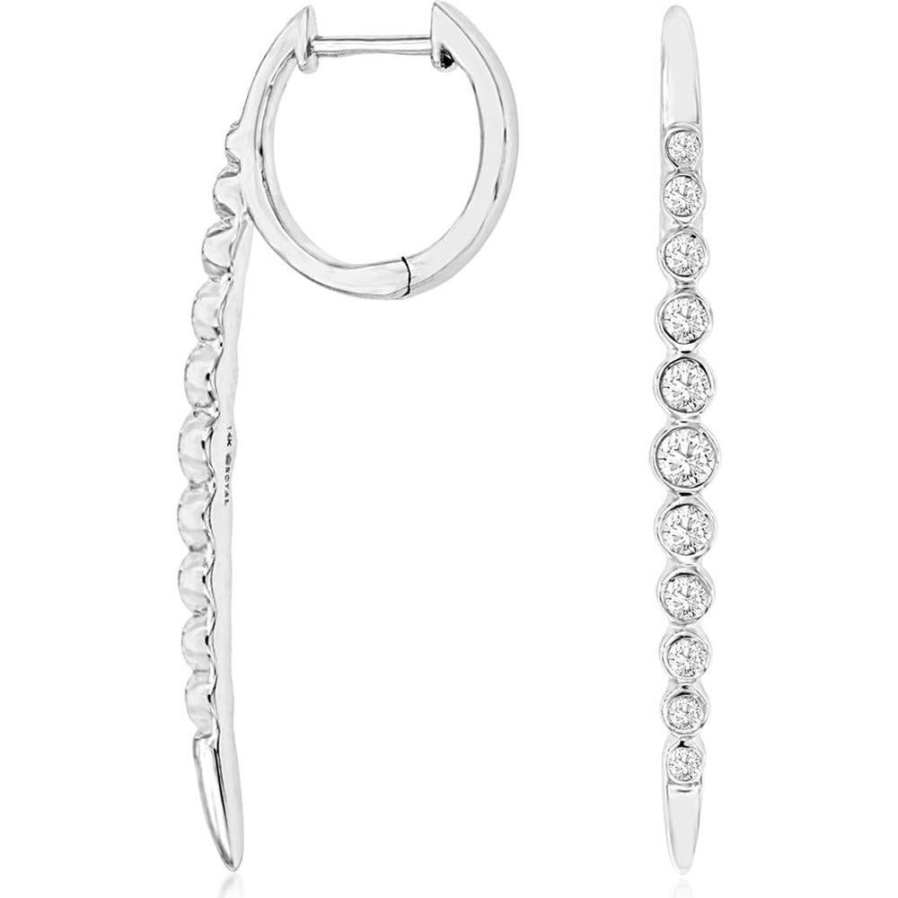14K White Gold Diamond Hoop Earrings with 7 Round Diamonds - 0.50 Carats Total Diamond Weight