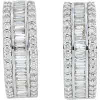14K White Gold Diamond Hoop Earrings with Baguette Diamonds - 3.00 Carat Total Diamond Weight