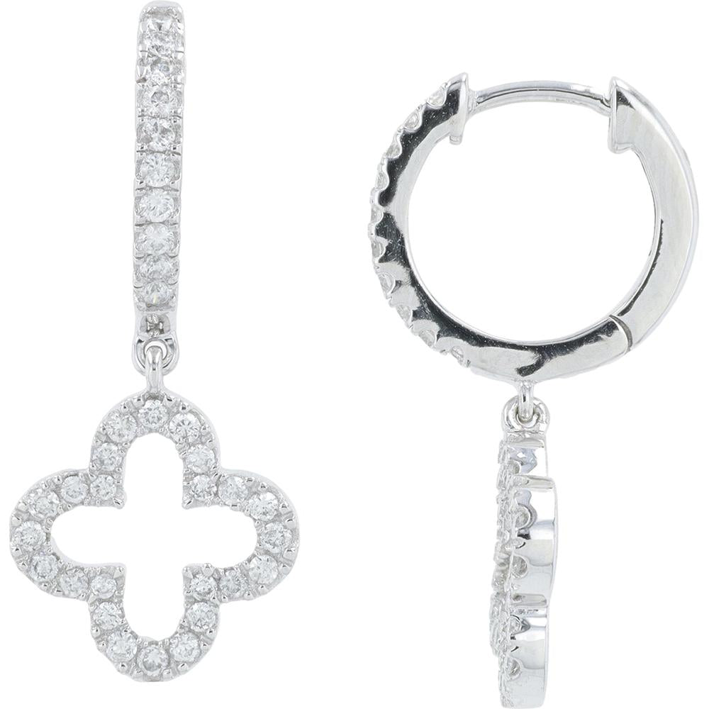 14K White Gold Diamond Hoop Earrings with Cross Motif - 0.53 Carat Total Diamond Weight