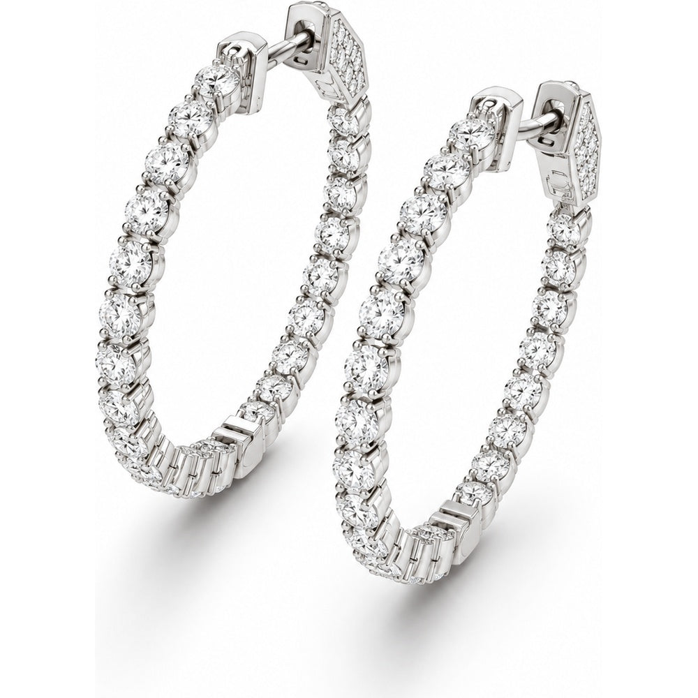 14K White Gold Diamond Hoop Earrings with Prong Set Round Brilliant Diamonds - 1.06 Carat Total Diamond Weight by Auriventus