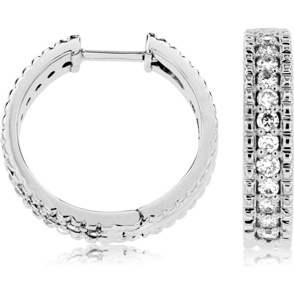 14K White Gold Diamond Hoop Earrings with Prong-Set Round Diamonds - 0.50 Carat Total Diamond Weight - Royal Jewelry