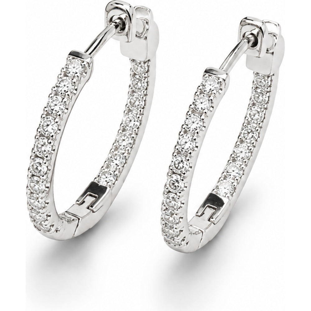 14K White Gold Diamond Hoop Earrings with Prong Set Round Diamonds - 0.52 Carat Total Diamond Weight by Auriventus