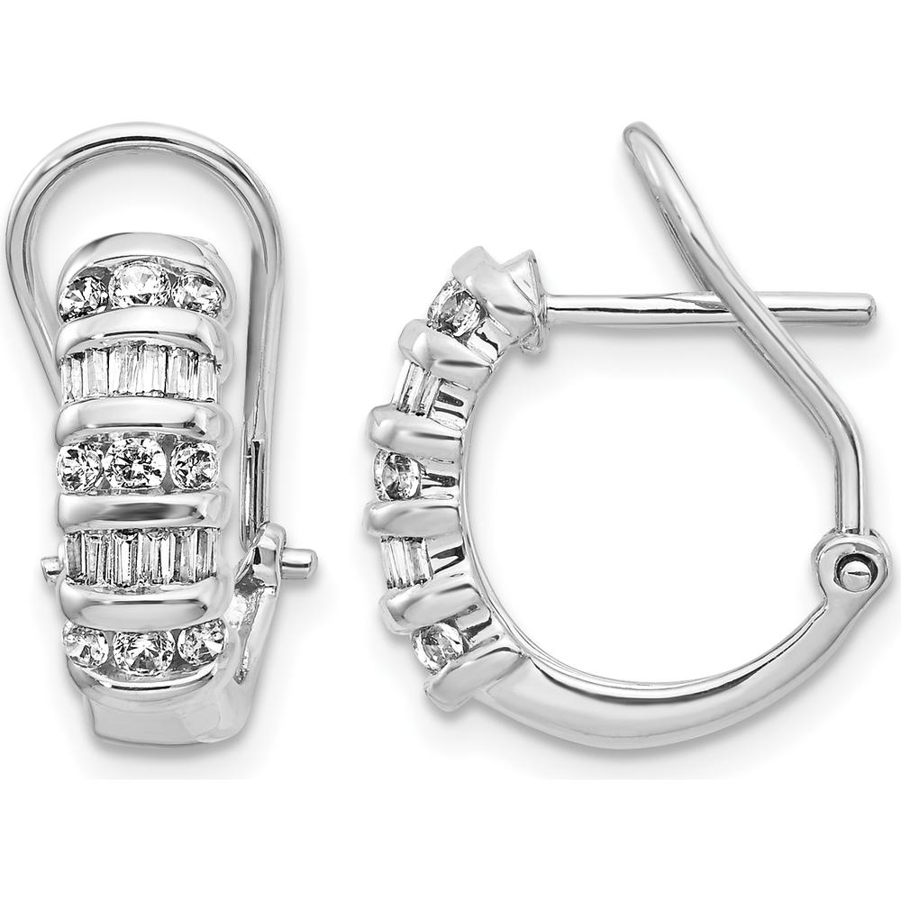 14K White Gold Diamond Hoop Earrings with Round and Baguette Diamonds - 0.068 Carat Total Diamond Weight by Monteluci Fine Jewelry
